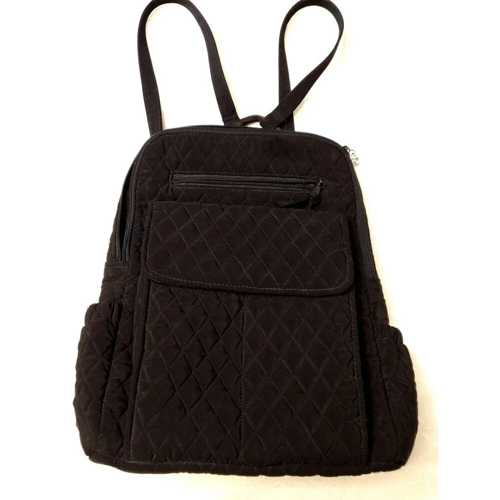 Vera Bradley Essential Classic Black Microfiber Backpack Quilted Bag Purse